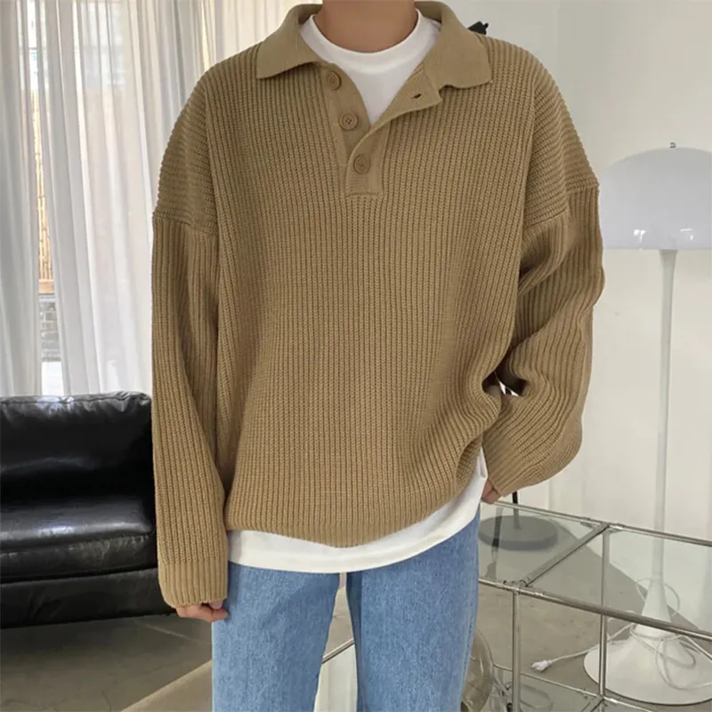 Knitted sweater Man Knitted Half button up Shirt Collar Sweater