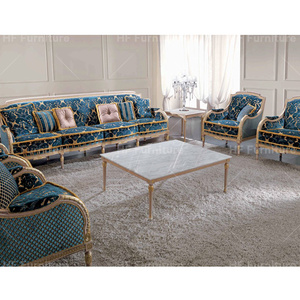 Fauteuil de canapé bleu en bois sculpté de style baroque français pour la maison salon hôtel inspiré palais royal - Product Image 4