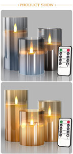 New wish – bougies en cire de verre gris, lumière blanche chaude et scintillante, sans flamme, à piles, pour la <span class=keywords><strong>d</strong></span>écoration de la maison, bougies à Led - Product Image 5