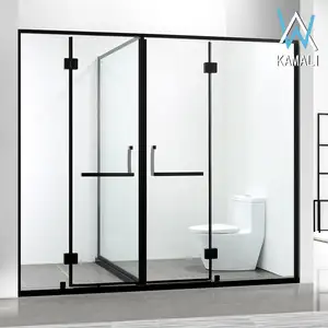 Kamali 304SS menteşe siyah lüks özel paslanmaz çelik tuvalet duş odası 10mm ayarlanabilir yürüyüş katlanır banyo duş ekranı