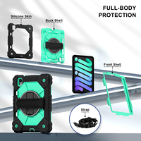 Étui robuste WESOROL pour iPad Mini 6/7 avec porte-stylet, support rotatif à 360°, sangle de main et bandoulière, noir et vert menthe