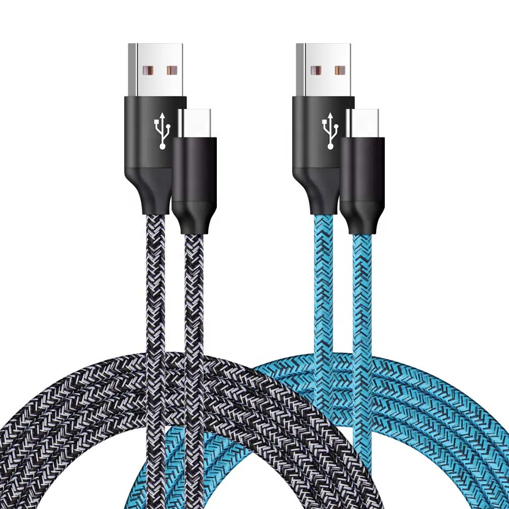 High quality braided cable 3ft/6ft/10ft 2.4A Black/Blue/Red/Yellow Micro Type-C connector USB cable for mobile iPhone