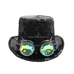 <span class=keywords><strong>Sombrero</strong></span> de Halloween estilo Steampunk Raven Burning Man con gafas Fastivel Sequin Crazy Carnival Party Caps - Product Image 1