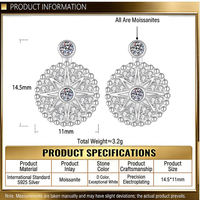 Boucles d'oreilles clous en argent sterling S925 avec étoiles et disques ronds, bijoux de mode en moissanite pour femme et fille, idéales pour les fêtes et mariages