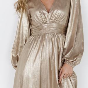 Vestido Midi Nuevo para Mujer, con Volantes, Manga Larga, Silueta en A, Moderno, Casual, Holgado, Cómodo y Brillante - Product Image 2