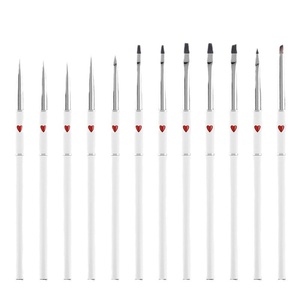 12 pièces/ensemble nouveau rose coeur métal poignée Nail Art brosse étiquette privée peinture UV Gel stylo sculpture stylo acrylique pour Nail Art - Product Image 2