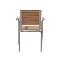 Chaise de bistrot d'extérieur empilable effet bois, résistante aux UV et à l'eau, avec structure métallique antirouille pour restaurant et terrasse