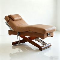 Lit de beauté électrique à 3 moteurs au design unique, avec cadre en bois, pour salon de beauté, lit de spa facial extensible, lit de traitement chauffant moderne