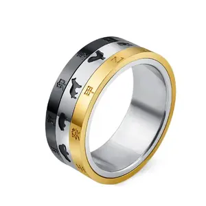 Retro Dominant Roestvrij Staal Roterende Dierenriem Ring Chinese Stijl Uur Tijd Ring Niche Persoonlijkheid Mannen Ring - Product Image 1