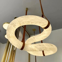 Lustre moderne de luxe en albâtre, forme vague, suspension en pierre naturelle pour villa, salon, hall d'hôtel, projet d'aménagement intérieur