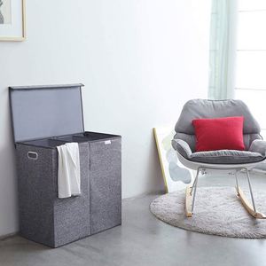 Panier à linge durable à 3 sections pour salle de bain, chambre et maison avec cadre en aluminium - Product Image 4