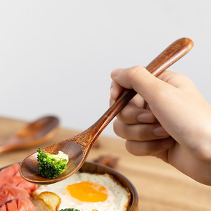 Cuillère à manger en bois de style japonais, petite, à long manche, pour Bibimbap, nouilles <span class=keywords><strong>Lamian</strong></span>, desserts, tendance sur Internet - Product Image 3