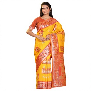 Saris en soie de Banarasi pure de qualité supérieure avec des motifs tissés sur toute la surface et un design de pallu classique - Vêtements de soirée formels - Product Image 1