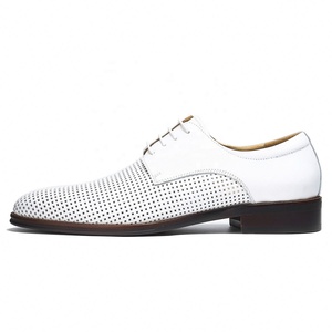 Chaussures Oxford en cuir véritable pour hommes, blanches, bout rond, respirantes, chaussures de bureau d'été, à lacets, semelle en caoutchouc - Product Image 3