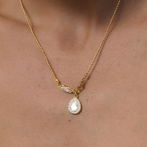 Collier pendentif goutte d'eau en acier inoxydable et zircon pour femme, bijou de soirée élégant, chaîne de clavicule avec sertissage pavé - Product Image 2