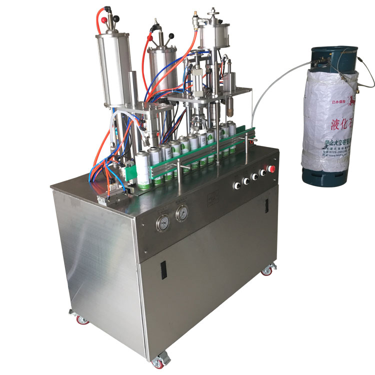 Spray can aerosol filling machine with spray valve for filling lubricant auto care products