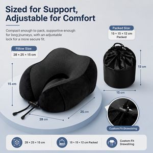 <b>Memory</b> Foam U-Shaped Travel <b>Pillow</b> 28x26x14cm Neck Support For Adults Portable Nap <b>Pillow</b> With Eye Mask And Earplugs - Product Image 2