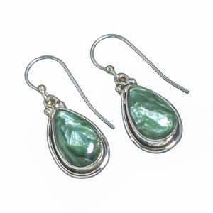 Pendientes de Cabujón de Serafinita Natural, Pendientes de Plata de Ley 925 para Mujer, Pendientes de Plata con Piedra de Serafinita en Forma de Pera - Product Image 1