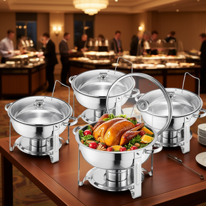 Ensemble de réchauds en acier inoxydable, 5 litres, rond, taille standard, pour buffet, couleur argent, avec chauffe-alcool - Product Image 2