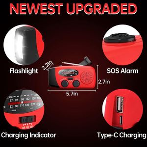 Portable <b>LED</b> <b>Flashlights</b> Outdoor Emergency Multifunction Solar Hand Crank Radio AM/FM/WB 2000mAh USB Power Bank Radio - Product Image 3