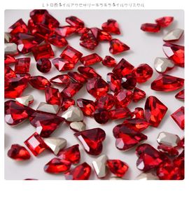 Charmes pour ongles en verre 3D en forme de cœur carré, <span class=keywords><strong>strass</strong></span> en verre <span class=keywords><strong>rouge</strong></span> étincelant, décorations pour ongles du Nouvel An pour bijoux d'ongles DIY - Product Image 6