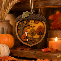 Boîte à ombres 3D personnalisée en forme de gland superposé |   Scène de forêt d'automne découpée au laser en contreplaqué de peuplier |   Décoration murale sur le thème de la faune : renard