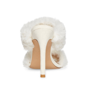 Chaussures pour femmes en peluche blanche personnalisées, talons en cuir PVC, talons hauts pour femmes, talons épais carrés, pantoufles à enfiler - Product Image 3