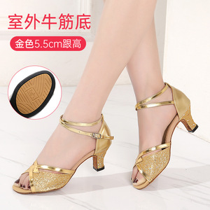 Shuo da donna 5.5cm e 3.5cm tacco alto glitterato bocca di pesce scarpe da ballo donna oro lucido <span class=keywords><strong>argento</strong></span> nero scarpe da ballo sandali - Product Image 4