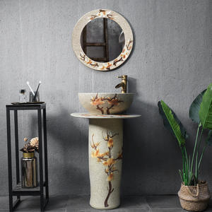 Lavabo de pie de estilo europeo barato al por mayor lavabo redondo imitación piedra flor diseños lavabo de mano de cerámica con pedestal - Product Image 2