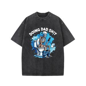 Camiseta de lavado ácido de algodón 100% personalizada de fábrica, ropa de calle Vintage de peso pesado con estampado de Halloween, técnicas bordadas ODM - Product Image 1