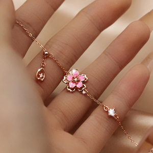 Merryshine <strong>Sakura</strong> Women's Fashion Versatile 925 Sterling Silver Pink pink Cherry Blossom Zircon <strong>Sakura</strong> Flower <strong>Bracelet</strong> - Product Image 3