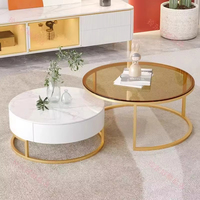 Table basse Lumio Nordic moderne avec plateau en marbre blanc, base en métal doré, ensemble de tables gigognes de luxe pour salon
