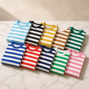 T-shirt unisexe pour enfants, bébé, garçon et fille, nouveau design 2026, doux, rayé, épaules tombantes, 95% coton, 5% élasthanne - Product Image 2