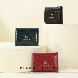 Monedero pequeño para mujer Pierre Loues con múltiples ranuras para tarjetas, billetera con diseño de cocodrilo en forma de corazón para uso diario - Product Image 2