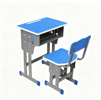 Ensemble bureau et chaise réglables pour étudiants, plateau en MDF avec structure en acier pour l'école et la maison
