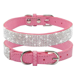 <span class=keywords><strong>Collar</strong></span> de perro de lujo JF para perros y gatos, cuero de gamuza suave de cristal completo con diamantes de imitación deslumbrantes, patrón sólido, bonito y brillante - Product Image 2