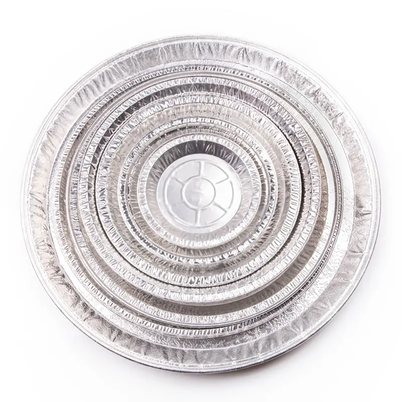 Vente chaude de haute qualité personnalisé imprimé gaufrage Pan 12 pouces plat plateaux de service plateau pour la nourriture ronde en papier d'aluminium jetable