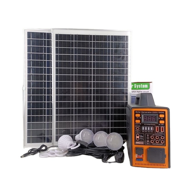 Factory Supply LiFePO4 Solar Emergency Power Station Mp3 FM Radio Portable Solar Lighting System AC 150W Mini Solar Generator