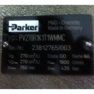 Pompe à piston hydraulique Parker Pv270r1k1t1wmmc 270 cm3 U 350 bars Fabriqué en Allemagne - Product Image 1