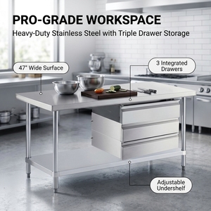 Plan de travail en acier inoxydable commercial avec 3 tiroirs, équipement de cuisine commerciale, autres fournitures pour hôtels et restaurants - Product Image 4