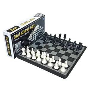 Hot Sales Schaken/Checkers/Backgammon 3 In 1 Set Draagbare Vouwen Reizen Magnetische Schaken Board Voor Kinderen