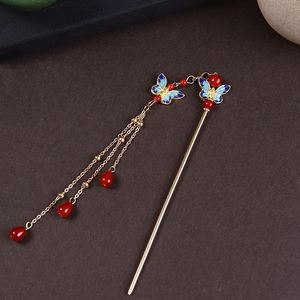 Horquilla para el pelo con borla roja y flor de perlas, elegante forma de abanico, estilo chino versátil, para fiesta Hanfu - Product Image 5