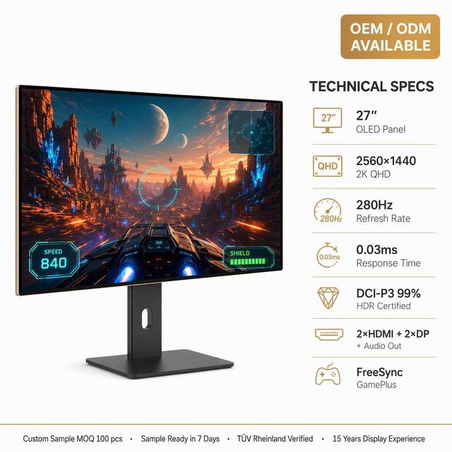 27 Inch OLED QHD 280Hz Gaming Monitor | OEM/ODM | Wholesale | Private Label