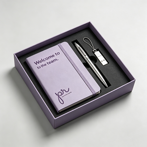 Set de Regalo de Cuaderno A5 Morado Moderno Personalizado con Bolígrafo y Memoria USB, Diseño de Bienvenida al Equipo - Product Image 1
