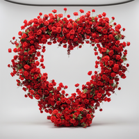 Autre Décoration Florale Géante Romantique : Arche en Forme de Cœur avec Fond de Scène Fleuri, Roses Rouges et Blanches pour Décoration de Mariage