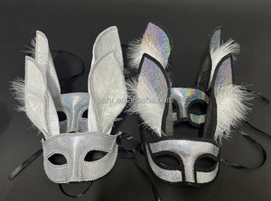 <span class=keywords><strong>Masque</strong></span> facial de <span class=keywords><strong>lapin</strong></span> argenté <span class=keywords><strong>sexy</strong></span> pour Halloween Demi-<span class=keywords><strong>masque</strong></span> de <span class=keywords><strong>lapin</strong></span> noir avec plume élégante pour les décorations de fête de Pâques - Product Image 4