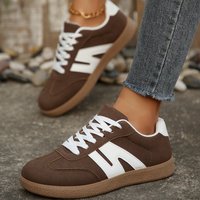 Chaussures décontractées pour femmes, baskets tendance pour femmes, chaussures de marche en daim marron, baskets plates à lacets, style rétro