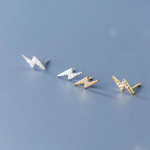 Orecchini a Perno a Forma di Fulmine in Argento Sterling 925 Placcato Oro 18k con Zirconi Incastonati per Donne, Vendita Calda - Product Image 2