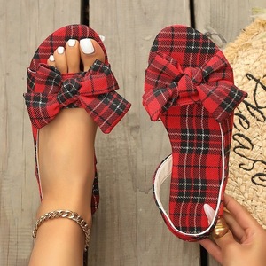 Sandalias planas con lazo a cuadros para mujer, sandalias con correa trasera y punta abierta, calzado informal de verano - Product Image 6