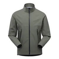 Veste à col montant gris clair, avec garniture noire et tirettes de fermeture éclair, Softshell technique minimaliste, vente en gros